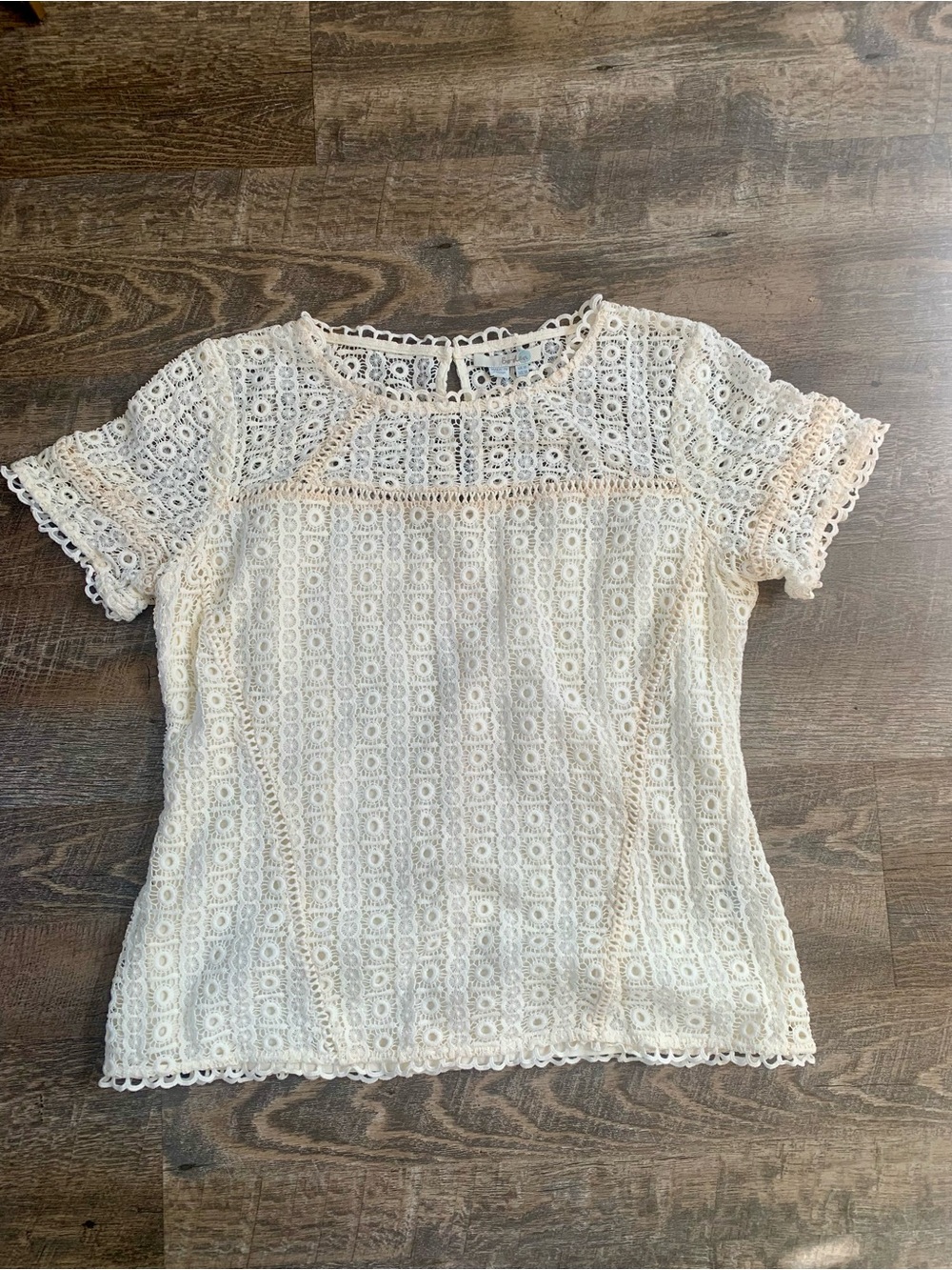 Boden Fairycore Balletcore Cream Lace Short-Sleeve Top Lined